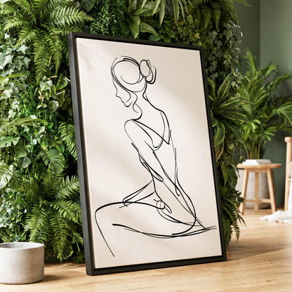 Quiet Poise, black, white minimalist wall art displayed in a styled interior, gallery view 1