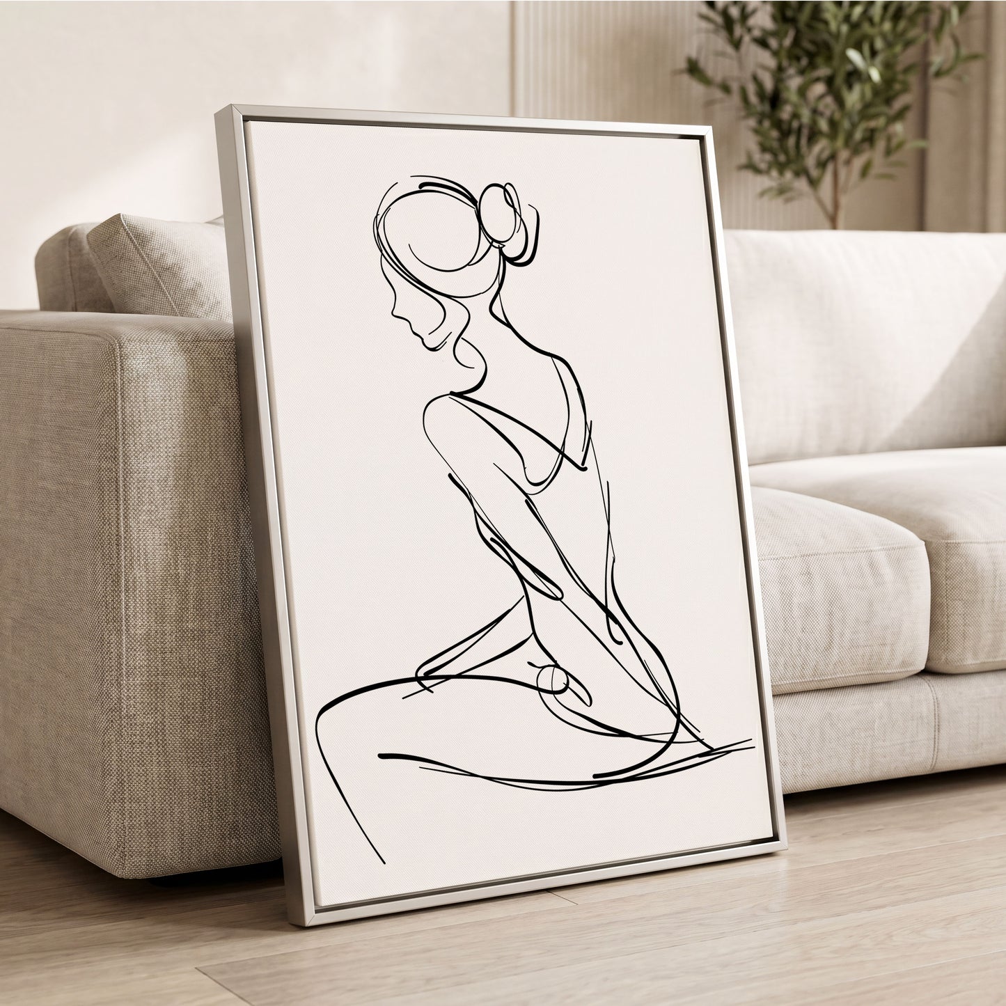Quiet Poise, black, white minimalist wall art displayed in a styled interior, gallery view 2