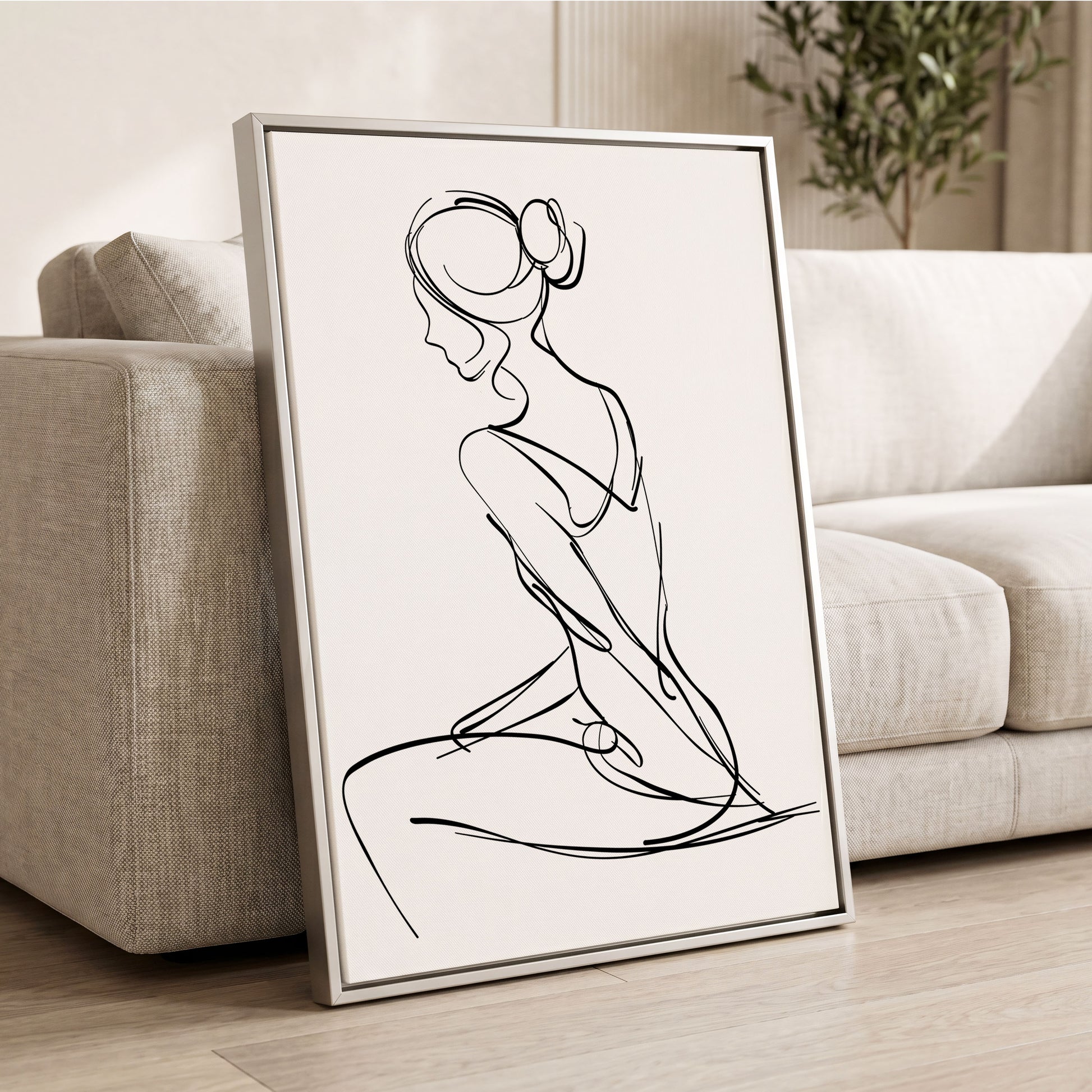 Quiet Poise, black, white minimalist wall art displayed in a styled interior, gallery view 2