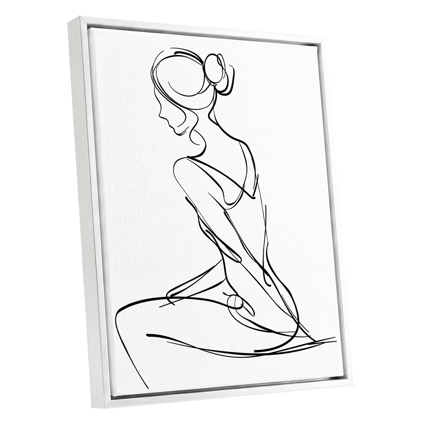 Quiet Poise, black, white minimalist wall art shown as a white framed canvas wall art