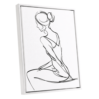 Quiet Poise, black, white minimalist wall art shown as a white framed canvas wall art