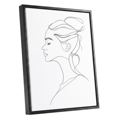 Quiet Profile, black, white minimalist wall art shown as a black framed canvas wall art