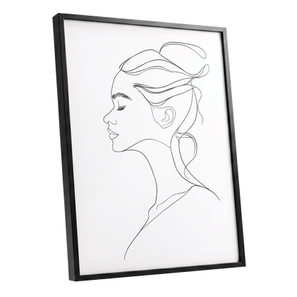 Quiet Profile, black, white minimalist wall art shown as a black framed poster wall art print