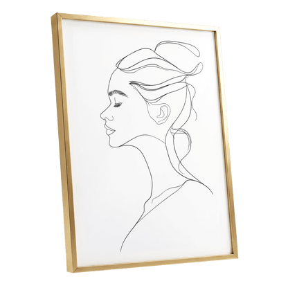 Quiet Profile, black, white minimalist wall art shown as a gold framed poster wall art print