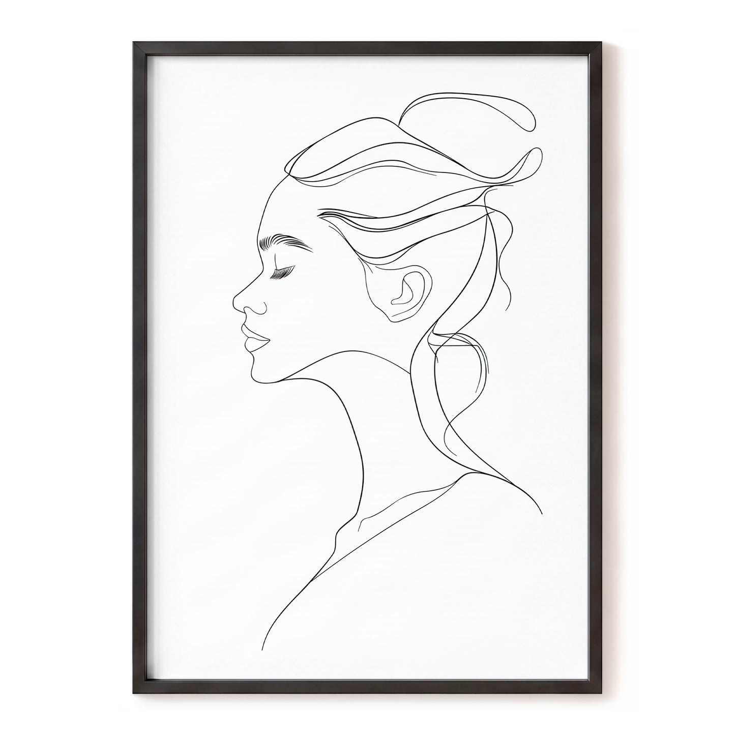 Quiet Profile, black, white minimalist wall art, front artwork view