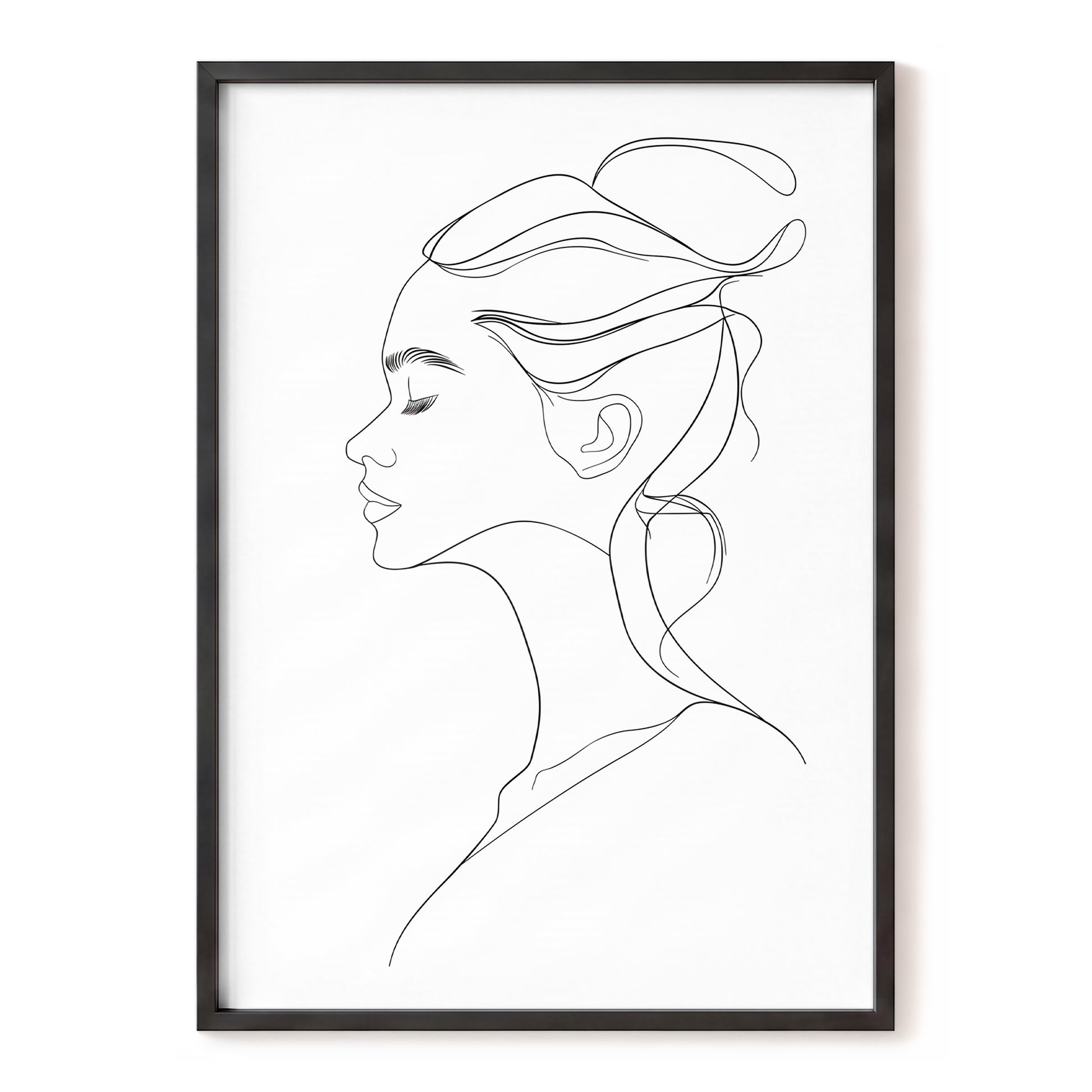 Quiet Profile, black, white minimalist wall art, front artwork view