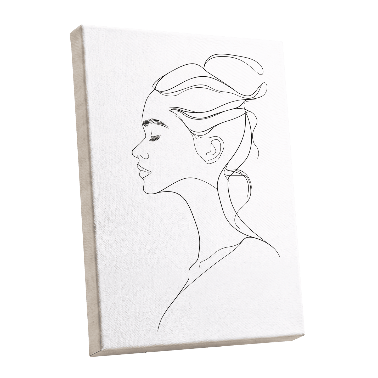 Quiet Profile, black, white minimalist wall art shown as a stretched canvas wall art