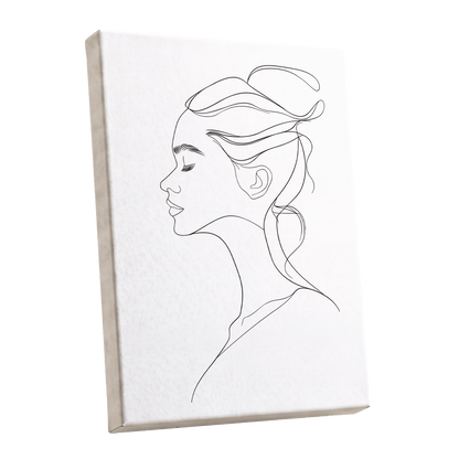 Quiet Profile, black, white minimalist wall art shown as a stretched canvas wall art