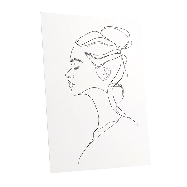 Quiet Profile, black, white minimalist wall art shown as a unframed poster wall art print