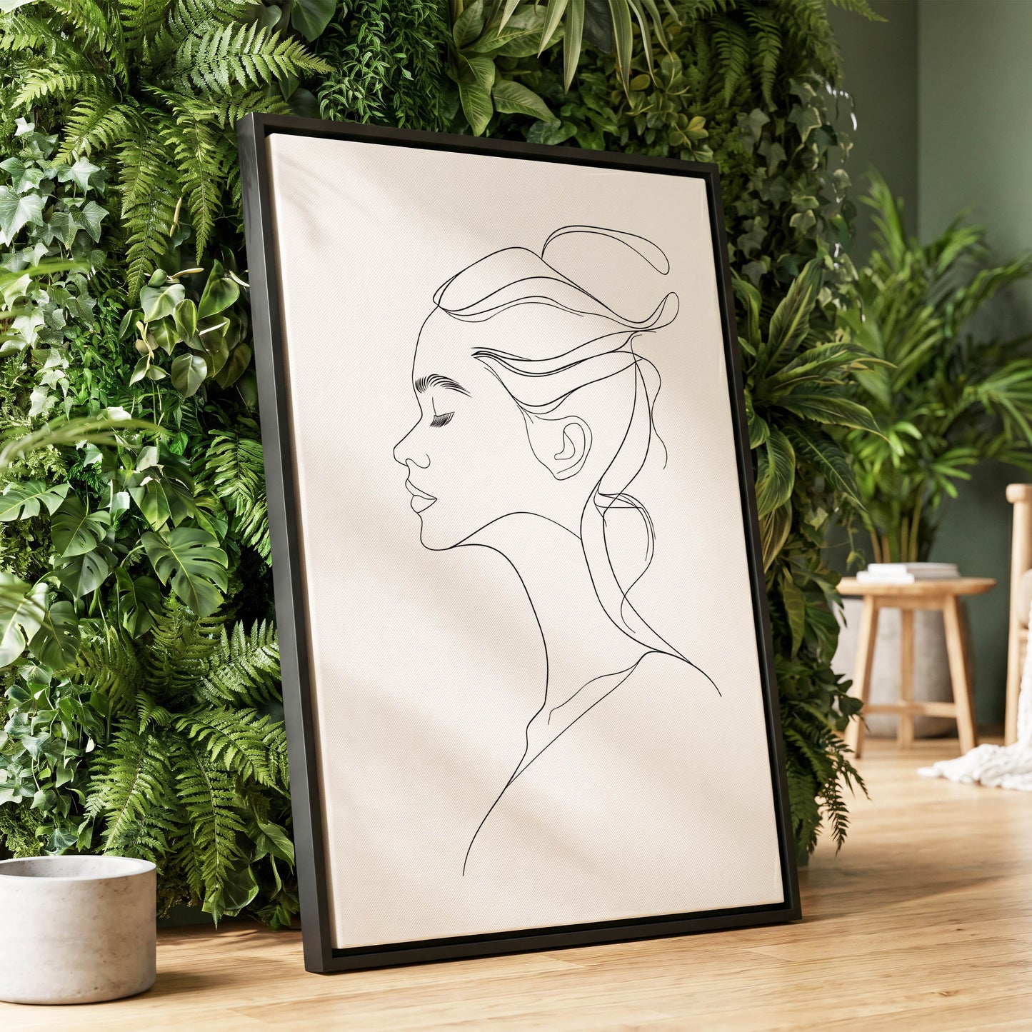 Quiet Profile, black, white minimalist wall art displayed in a styled interior, gallery view 1