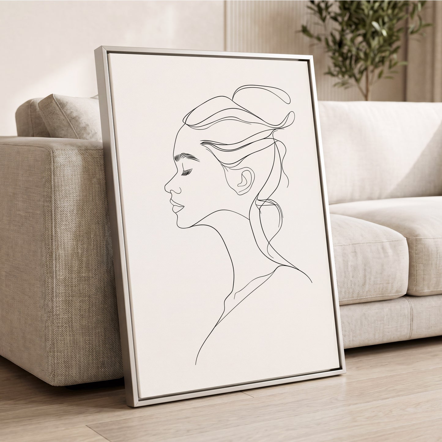 Quiet Profile, black, white minimalist wall art displayed in a styled interior, gallery view 2