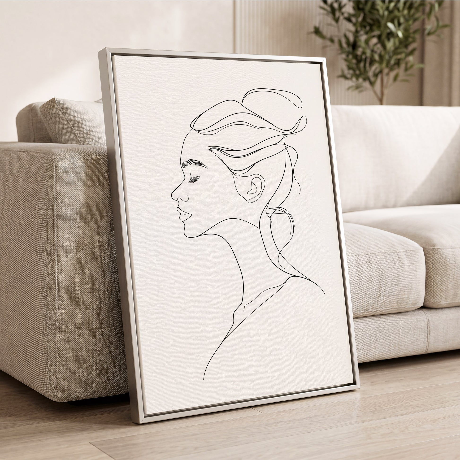 Quiet Profile, black, white minimalist wall art displayed in a styled interior, gallery view 2