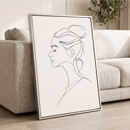 Quiet Profile, black, white minimalist wall art displayed in a styled interior, gallery view 2