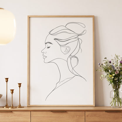 Quiet Profile, black, white minimalist wall art displayed in a styled interior, gallery view 5