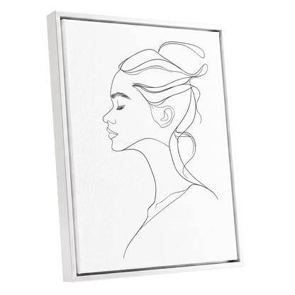 Quiet Profile, black, white minimalist wall art shown as a white framed canvas wall art