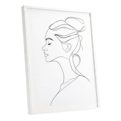 Quiet Profile, black, white minimalist wall art shown as a white framed poster wall art print