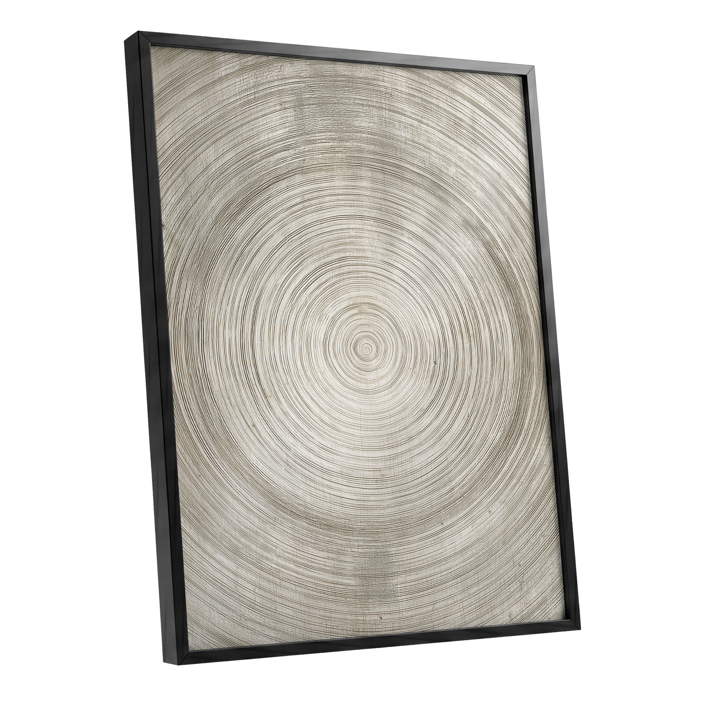 Quiet Rings, beige, brown, gray nature wall art shown as a black framed poster wall art print