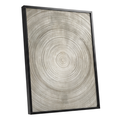 Quiet Rings, beige, brown, gray nature wall art shown as a black framed poster wall art print