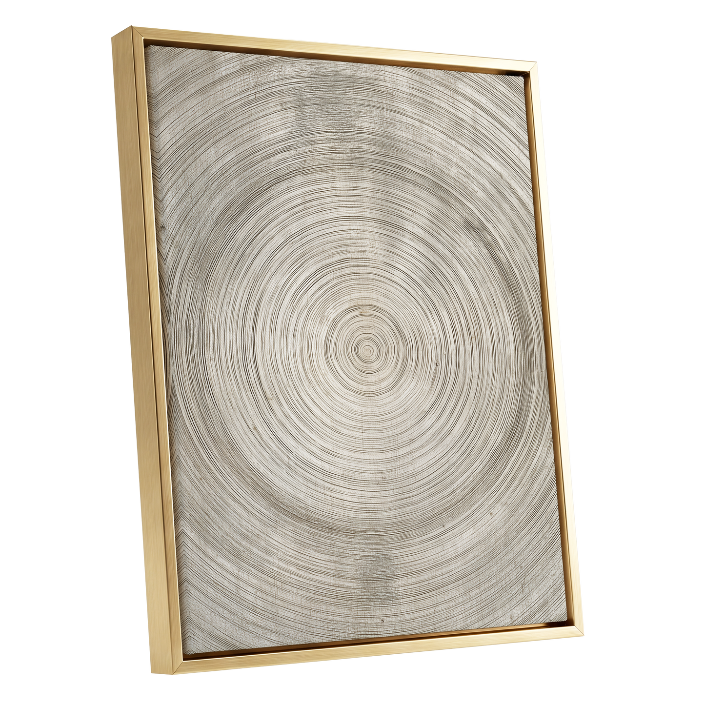 Quiet Rings, beige, brown, gray nature wall art shown as a gold framed canvas wall art