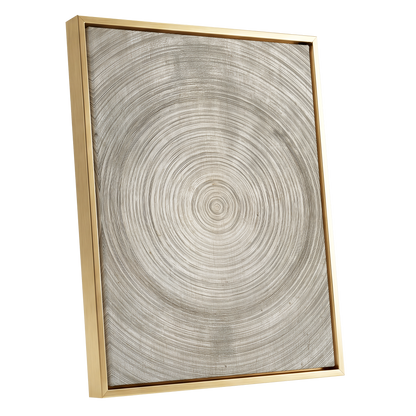 Quiet Rings, beige, brown, gray nature wall art shown as a gold framed canvas wall art