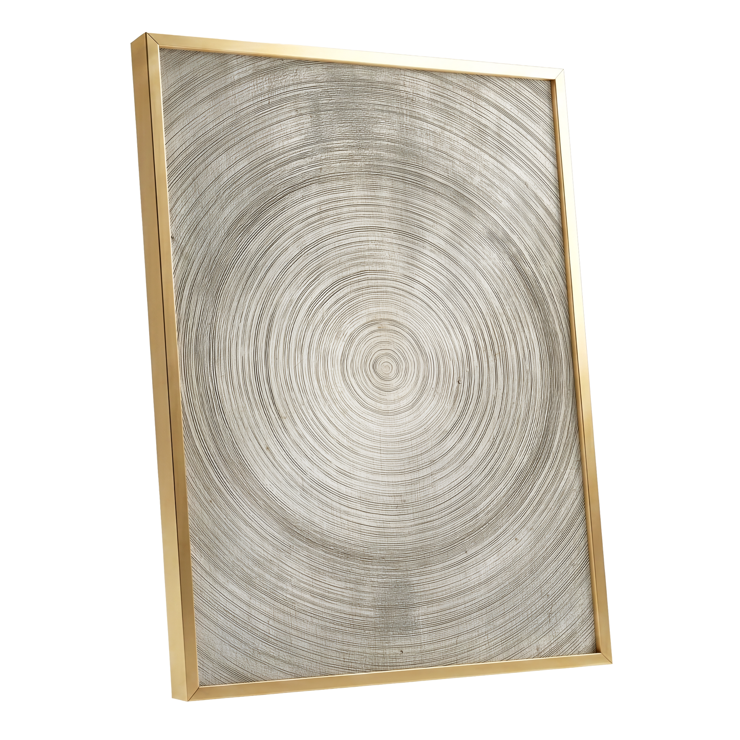 Quiet Rings, beige, brown, gray nature wall art shown as a gold framed poster wall art print