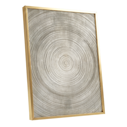 Quiet Rings, beige, brown, gray nature wall art shown as a gold framed poster wall art print