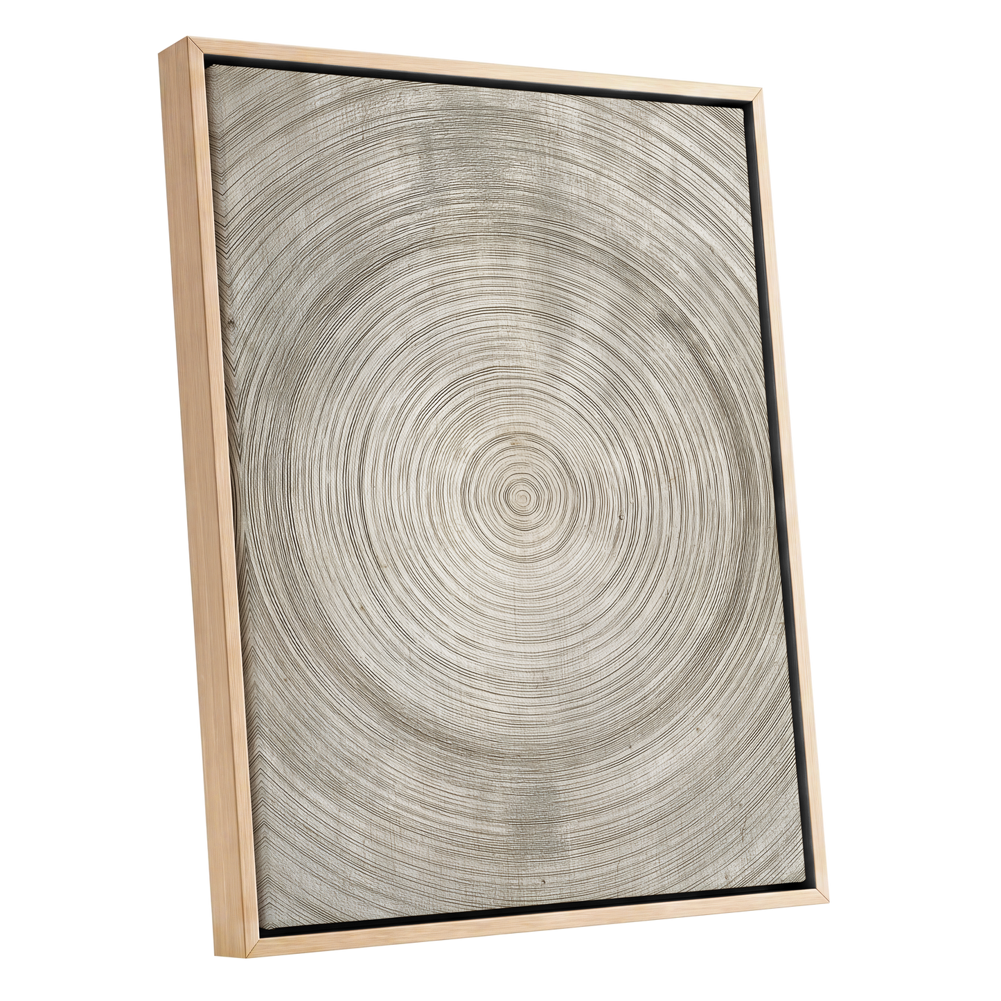 Quiet Rings, beige, brown, gray nature wall art shown as a oak framed canvas wall art