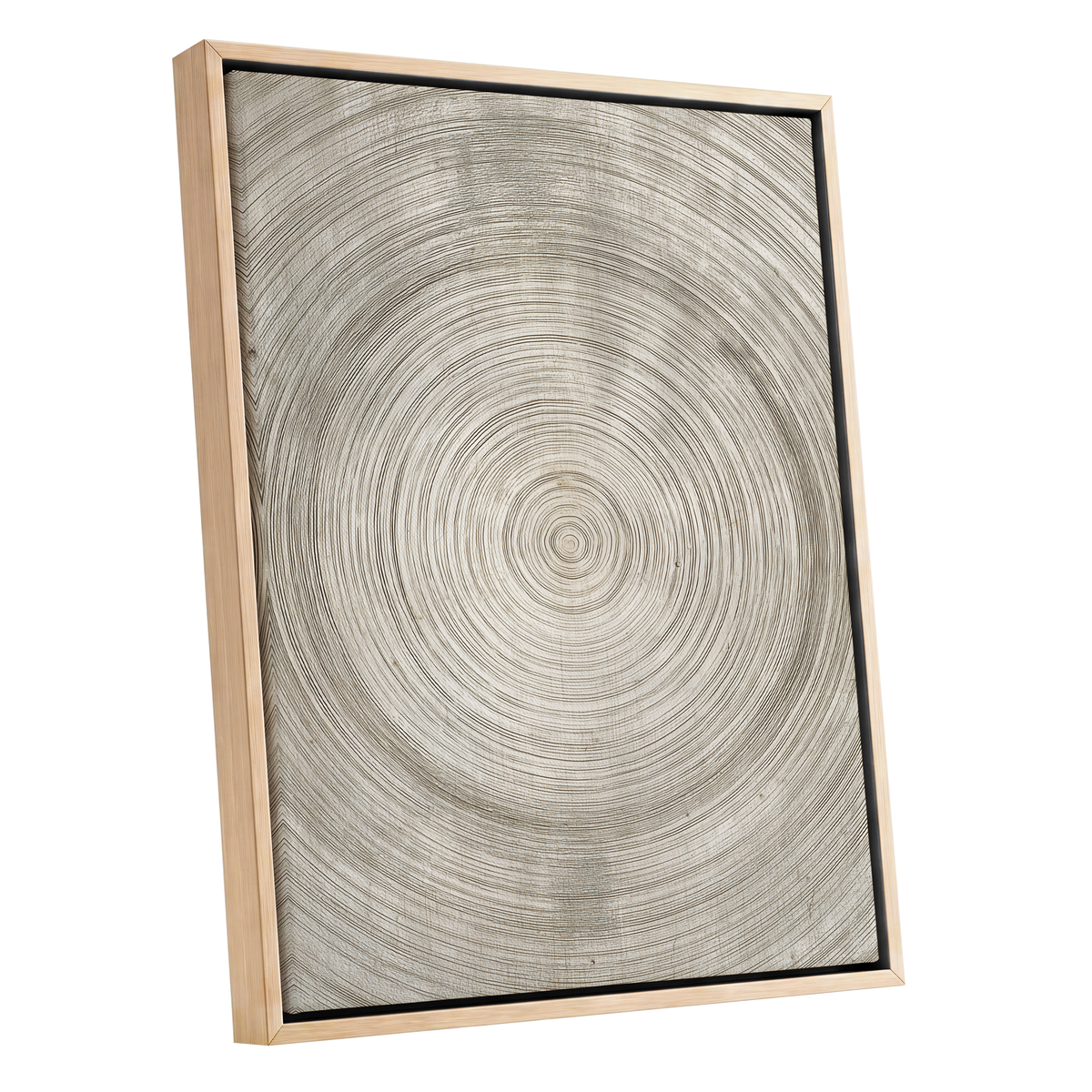 Quiet Rings, beige, brown, gray nature wall art shown as a oak framed canvas wall art