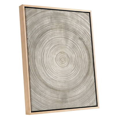 Quiet Rings, beige, brown, gray nature wall art shown as a oak framed canvas wall art