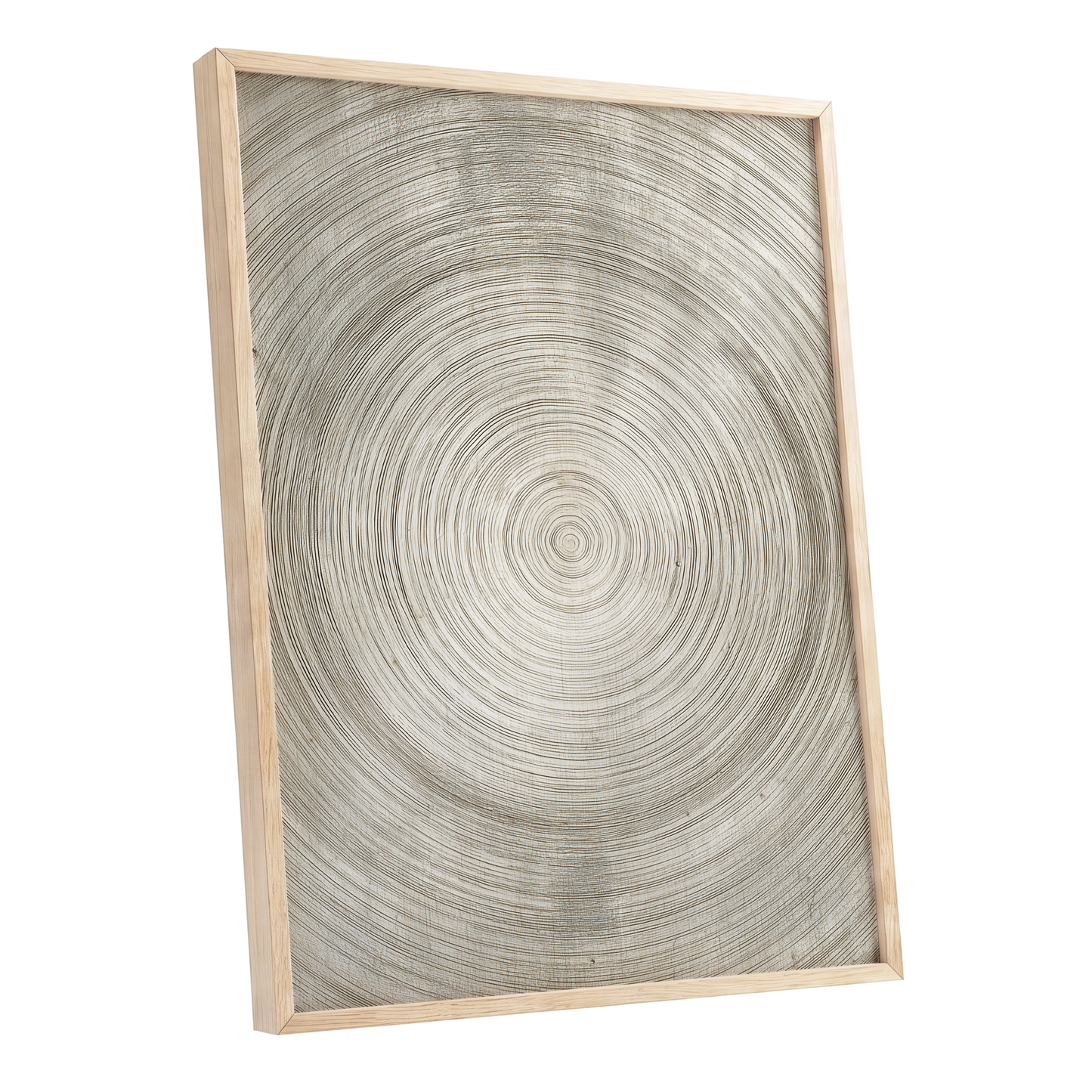 Quiet Rings, beige, brown, gray nature wall art shown as a oak framed poster wall art print