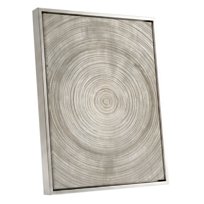Quiet Rings, beige, brown, gray nature wall art shown as a silver framed canvas wall art