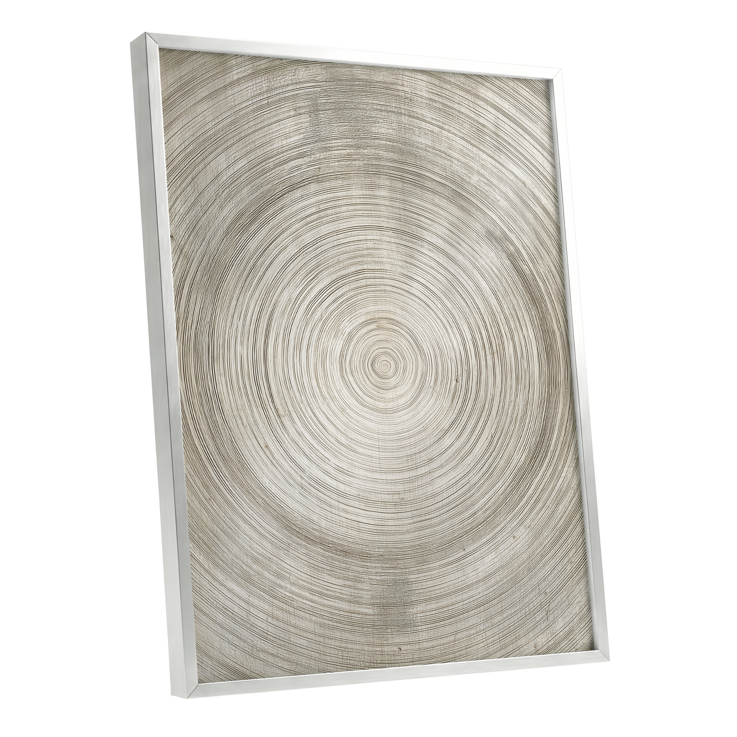 Quiet Rings, beige, brown, gray nature wall art shown as a silver framed poster wall art print