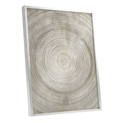 Quiet Rings, beige, brown, gray nature wall art shown as a silver framed poster wall art print