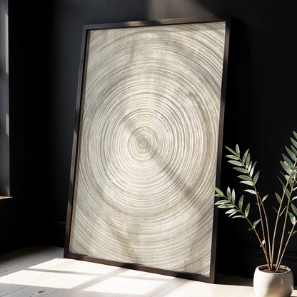 Quiet Rings, beige, brown, gray nature wall art displayed in a styled interior, gallery view 2