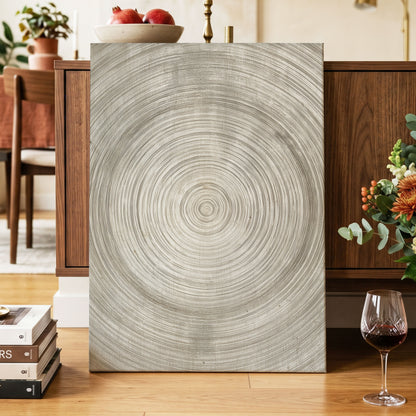 Quiet Rings, beige, brown, gray nature wall art displayed in a styled interior, gallery view 3