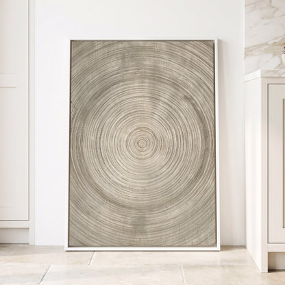 Quiet Rings, beige, brown, gray nature wall art displayed in a styled interior, gallery view 4