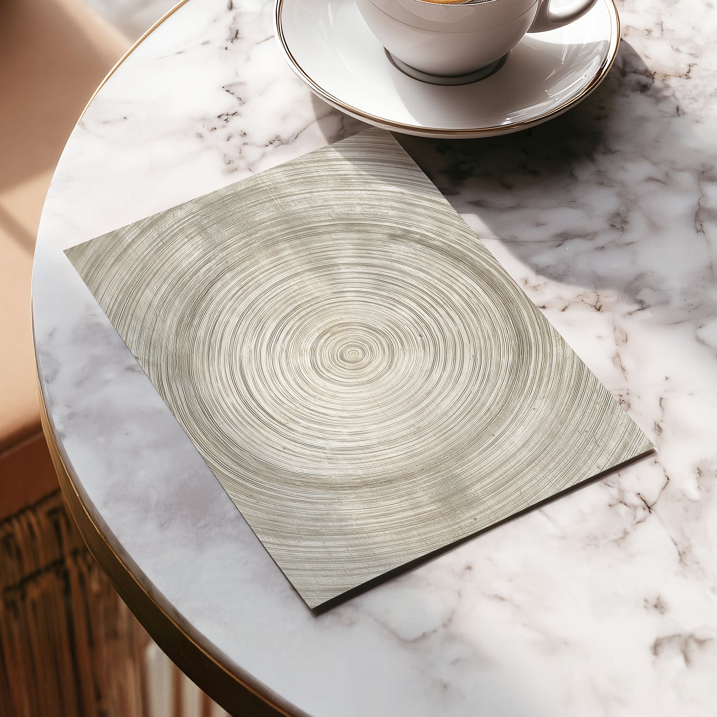 Quiet Rings, beige, brown, gray nature wall art displayed in a styled interior, gallery view 5