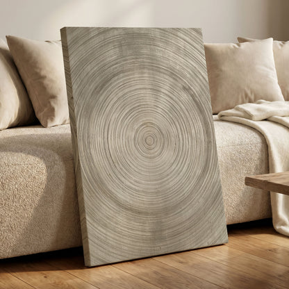Quiet Rings, beige, brown, gray nature wall art displayed in a styled interior, gallery view 7