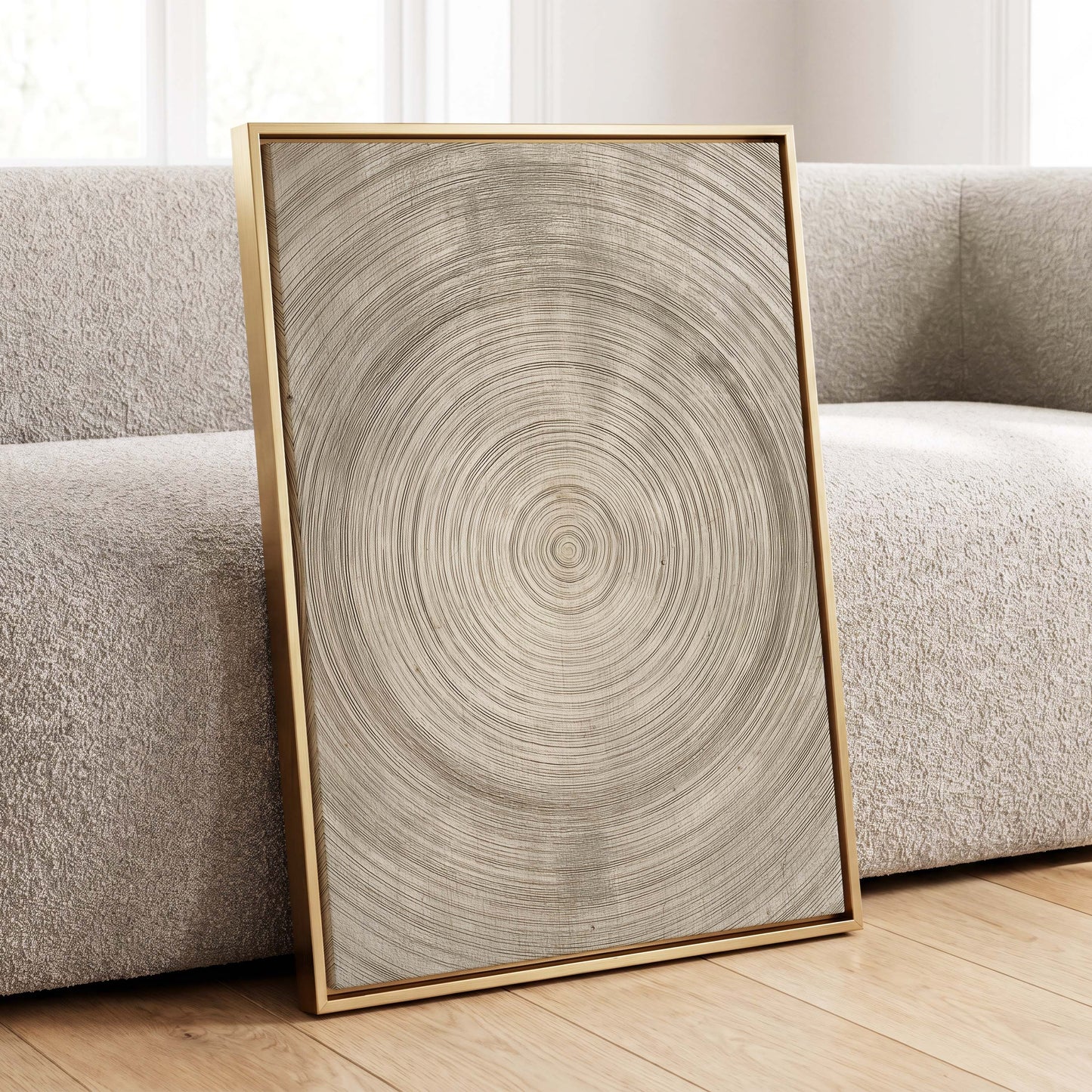 Quiet Rings, beige, brown, gray nature wall art displayed in a styled interior, gallery view 8