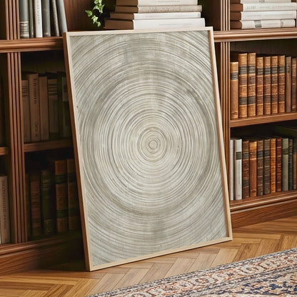 Quiet Rings, beige, brown, gray nature wall art displayed in a styled interior, gallery view 9