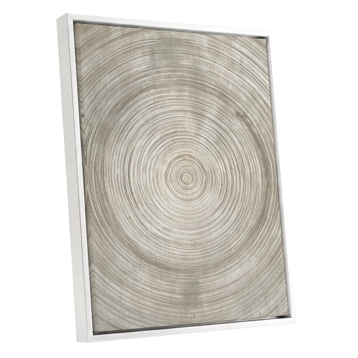 Quiet Rings, beige, brown, gray nature wall art shown as a white framed canvas wall art