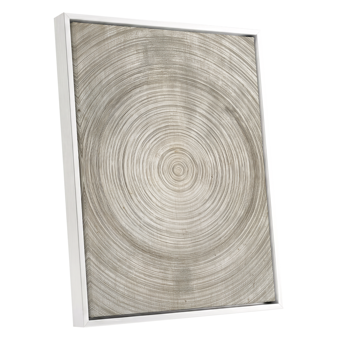 Quiet Rings, beige, brown, gray nature wall art shown as a white framed canvas wall art