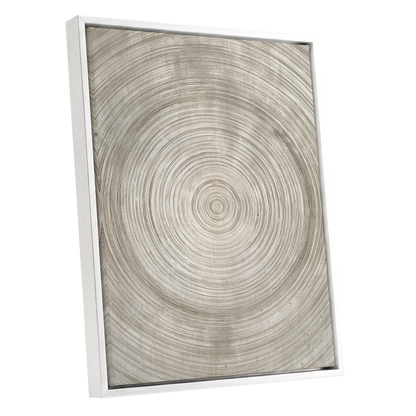 Quiet Rings, beige, brown, gray nature wall art shown as a white framed canvas wall art