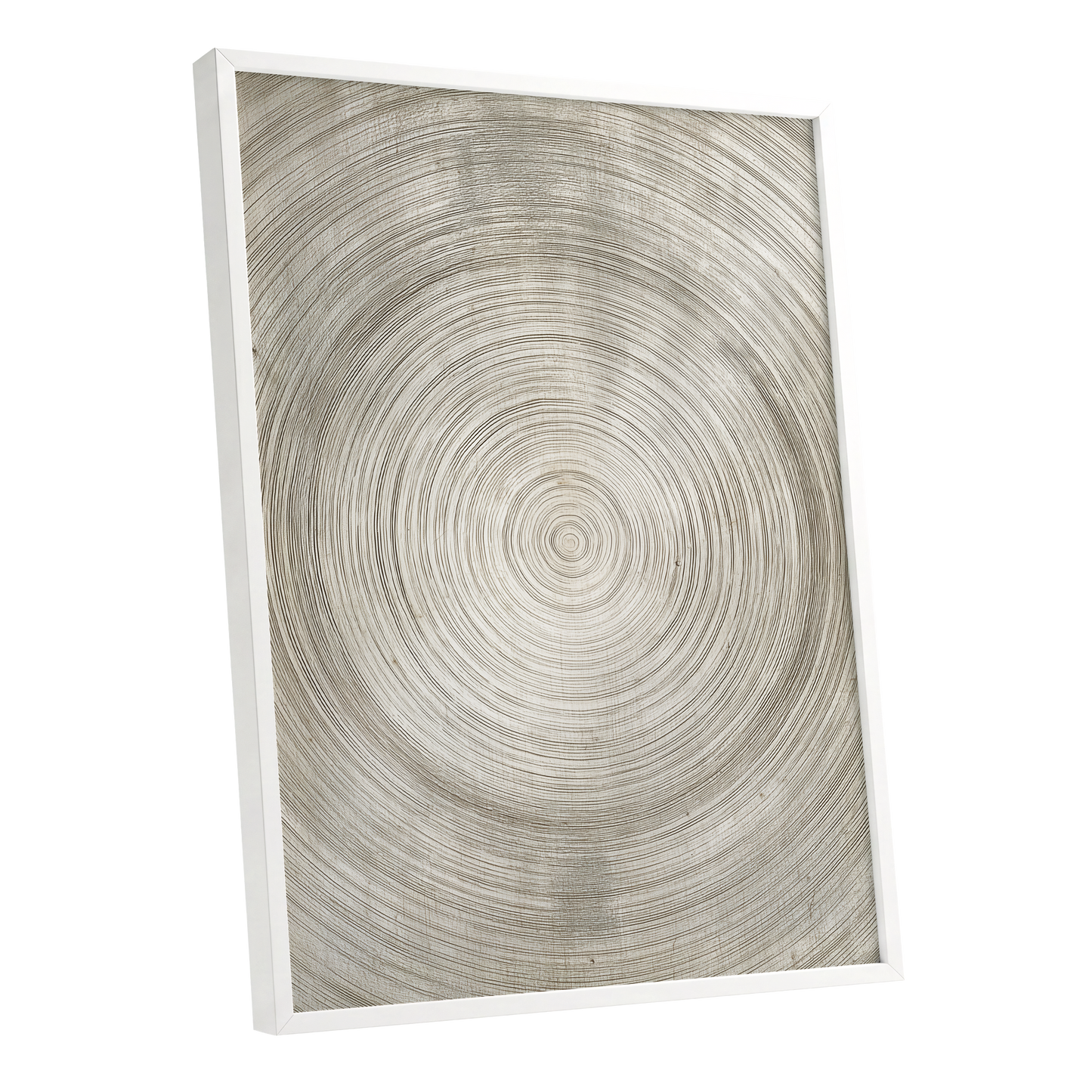 Quiet Rings, beige, brown, gray nature wall art shown as a white framed poster wall art print
