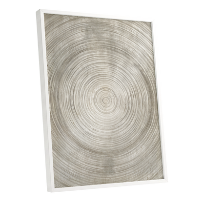 Quiet Rings, beige, brown, gray nature wall art shown as a white framed poster wall art print