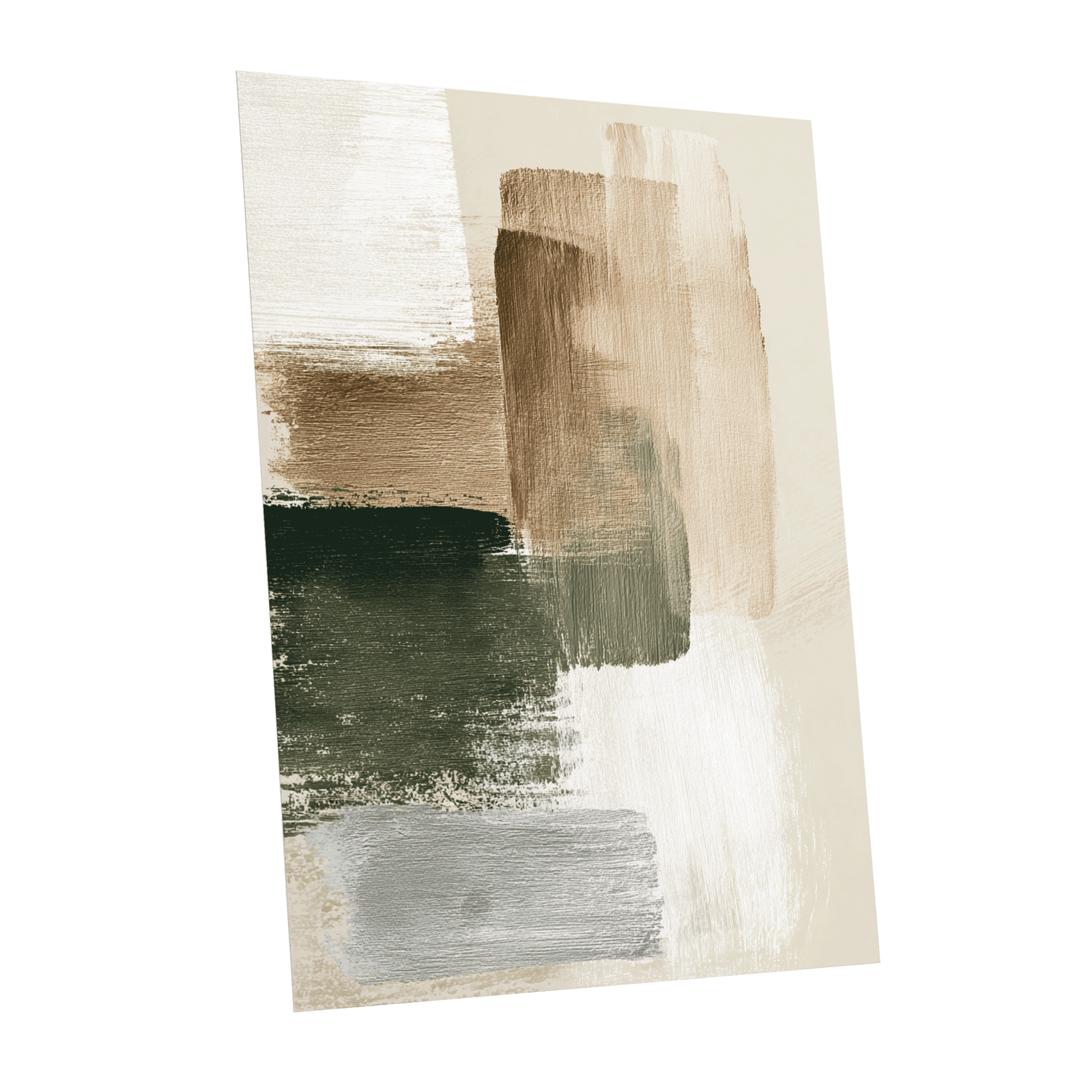 Quiet Strata, green, brown, beige abstract wall art shown as a unframed poster wall art print