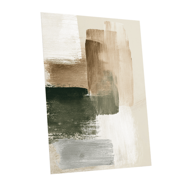 Quiet Strata, green, brown, beige abstract wall art shown as a unframed poster wall art print