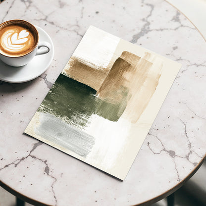 Quiet Strata, green, brown, beige abstract wall art displayed in a styled interior, gallery view 3