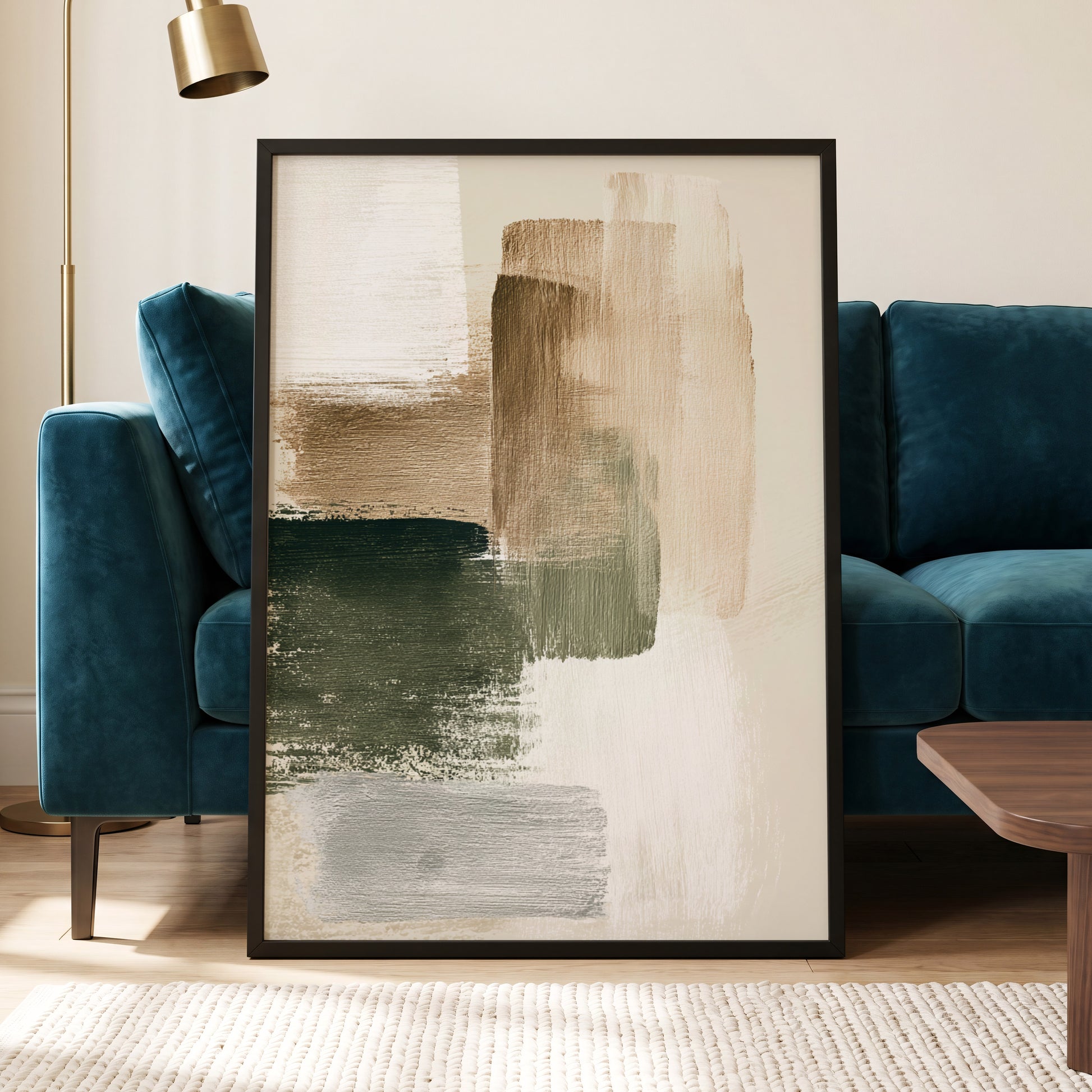 Quiet Strata, green, brown, beige abstract wall art displayed in a styled interior, gallery view 6