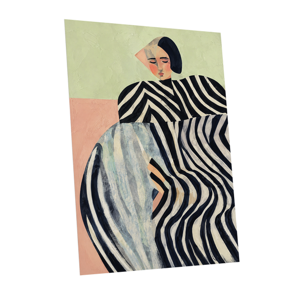 Quiet Stripe Reverie, black, beige, green abstract wall art shown as a unframed poster wall art print